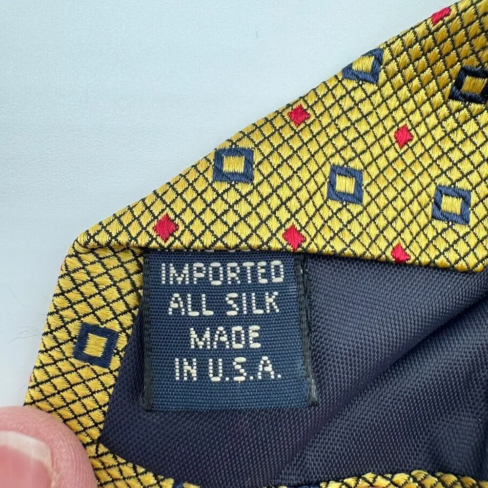 Jos A Bank Premier Collection Tie Men's Gold Yellow Navy Red Geometric Silk USA